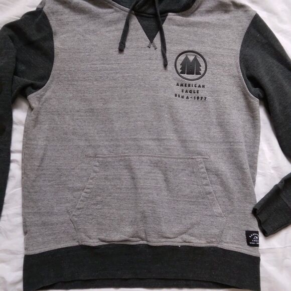American Eagle Outfitters USA 1977 Gray Hoodie Pullover Spell Out Mens Medium - Picture 3 of 14